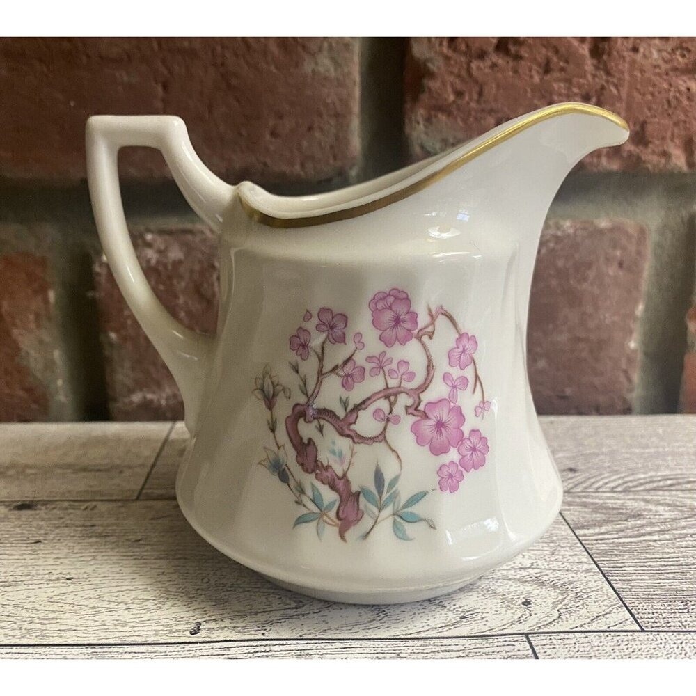 Vintage Creamer Syracuse China Spring Pink Cherry Blossom Gold Rimmed USA
